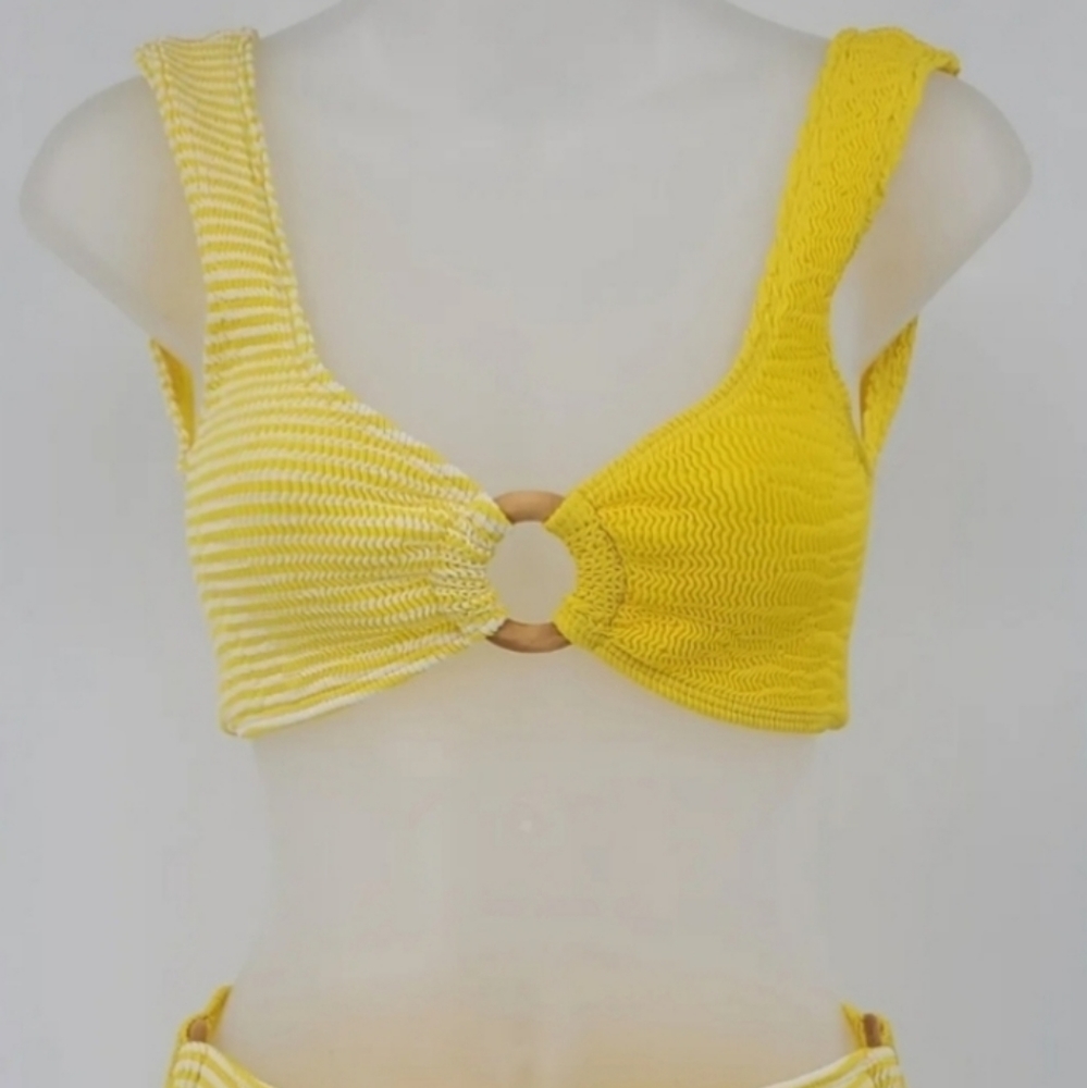 Yellow Two-Tone Ring-Front Bikini Top